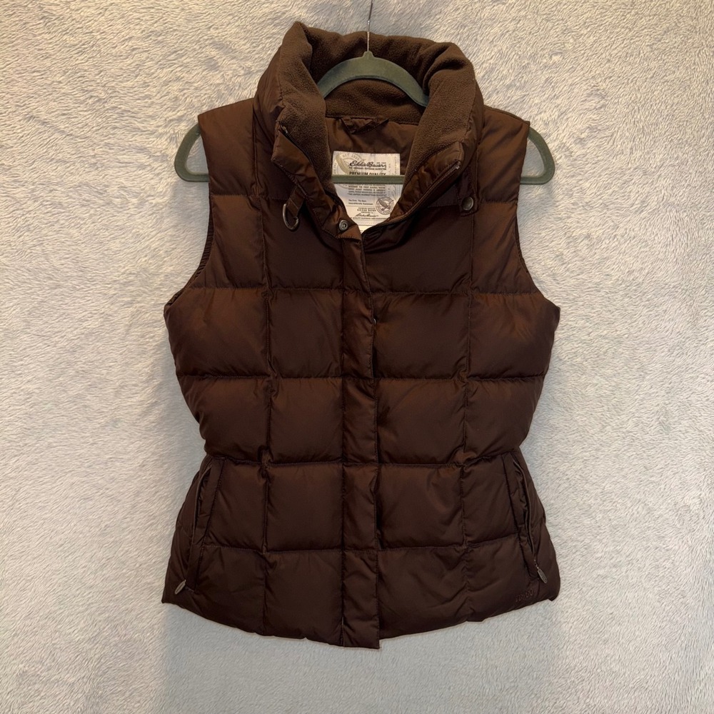 Eddie Bauer Goose Down Vest Brown Puffer Quilted Fleece Gorpcore Quiet Luxury S